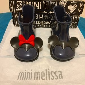 COPY - Mini Melissa Rain boots; Toddler Size 7; Navy, black and red; worn once.